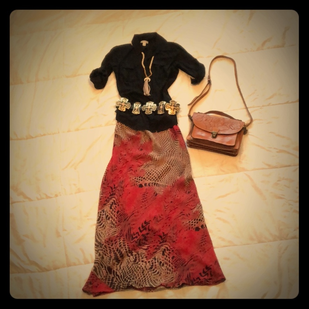 Gorgeous red reversible maxi skirt.